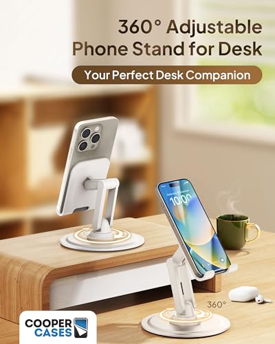 COOPER 360° Stand, Rotating Cell Phone Stand for Desk | Sturdy Metal Base, Foldable, Portable | Cell Phone Holder for Desk (Cream White) - color: 1 Pack - Cream White