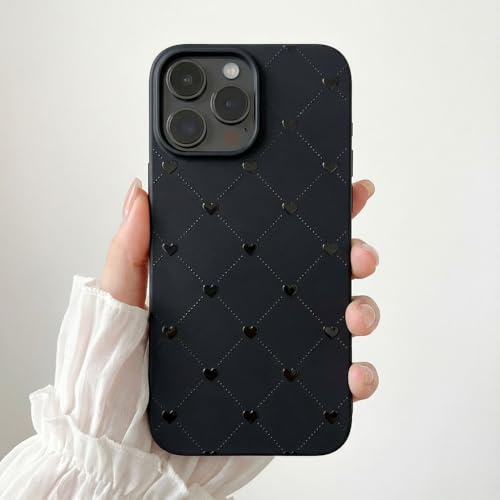 Black Case compatible with - iPhone 13 Pro - Cute Heart Elegant Girly Protective Cover Matte Soft Rubber Bumper Feminine Trendy Shockproof Minimal Quilted Design Coquette Pattern for Women Girls - color: Cute Heart, size: iPhone 13 Pro