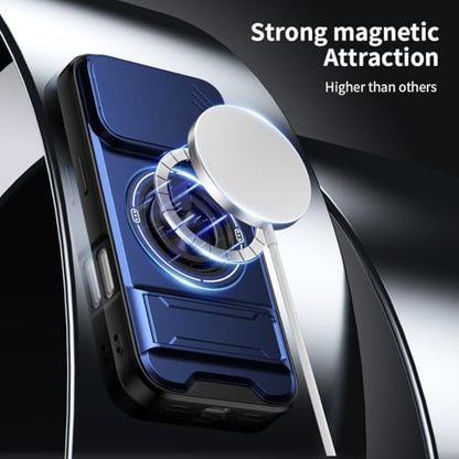 Dssairo for iPhone 17 Pro Max case with 360°Rotation Magnetic Ring Compatible with MagSafe Slide Camera Cover Foldable Stand Military-Grade Shockproof Protective case (Blue, iPhone 17 Pro Max) - color: Blue, size: iPhone 17 Pro Max