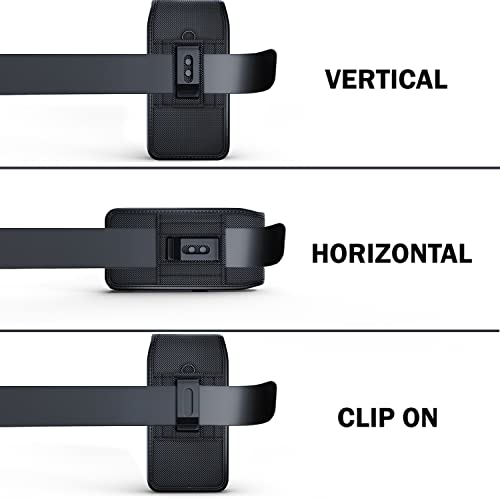 Belt Holder for iPhone 17 17 Pro 16 16e 16Pro 15 14 13 12 11 Xs XR | Vertical Rugged Nylon Cell Phone Holster Case with Clip For Men (Fits Otterbox Commuter Case) Black
