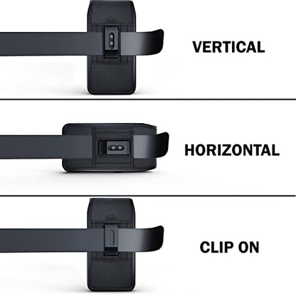 Belt Holder for iPhone 17 17 Pro 16 16e 16Pro 15 14 13 12 11 Xs XR | Vertical Rugged Nylon Cell Phone Holster Case with Clip For Men (Fits Otterbox Commuter Case) Black