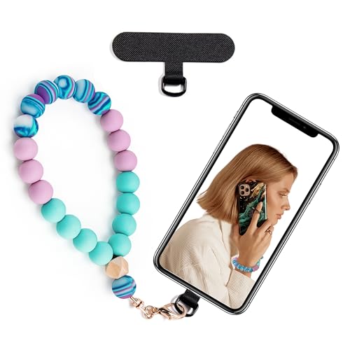 Silicone Beaded Phone Wrist Strap for Women, Elastic Wristlet - color: Lavender