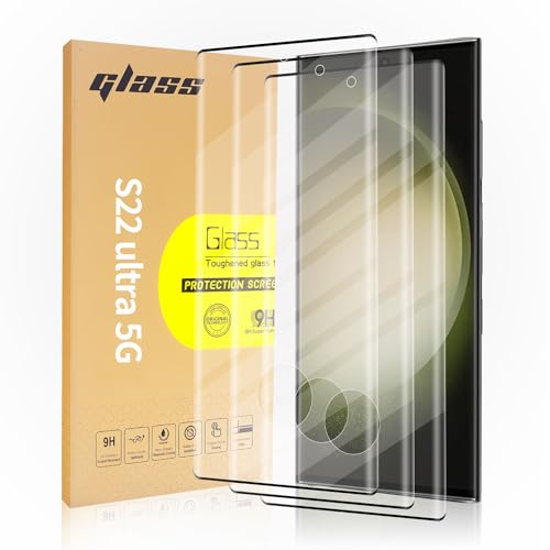 3 Pack Curved Tempered Glass Screen Protector for Samsung Galaxy S22 Ultra 5G, HD Clear, Scratch Resistant, Fingerprint ID Friendly, 6.8-inch, 3 Pieces - color: s22Ultra
