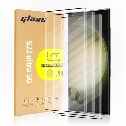 3 Pack Curved Tempered Glass Screen Protector for Samsung Galaxy S22 Ultra 5G, HD Clear, Scratch Resistant, Fingerprint ID Friendly, 6.8-inch, 3 Pieces - color: s22Ultra