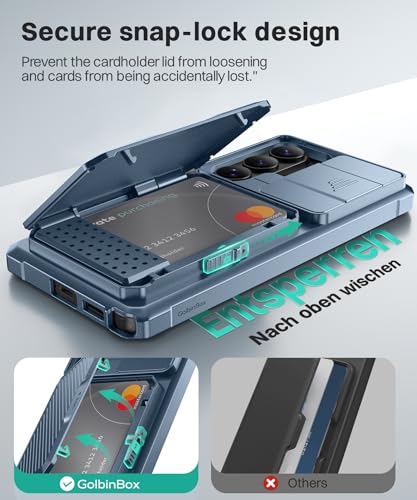 GolbinBox for Samsung Galaxy S26 Ultra Case with Wallet&Lock,Dragonfly Blue | Card Holder, Slide Camera Cover, Built-in Safety Lock & RFID Protection, Holds 4~5 Cards or Cash, S26 Ultra Wallet Case 6.9'' - color: Dragonfly Blue