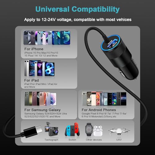 iPhone 17e 16e 17 Pro Max Fast Car Charger USB C for iPhone 17e/17 Pro/17 - color: Black