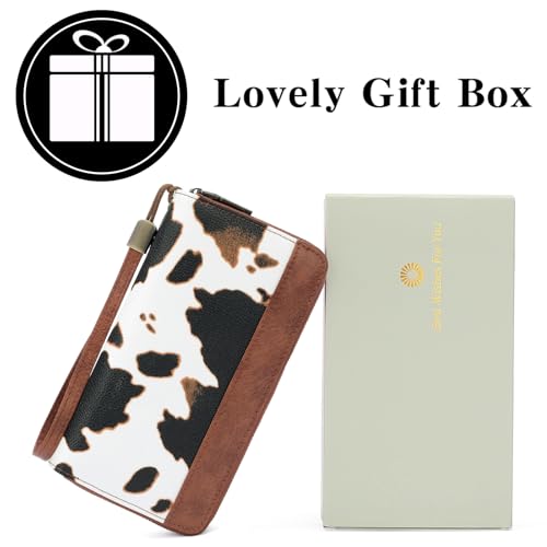 GOIACII Women's Wallet RFID Blocking Leather Wristlet - color: A17 Cow Print Brown
