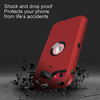 I-HONVA for iPhone SE 2022/2020 Case Built-in Screen Protector Shockproof Dust/Drop Proof 3 in 1 Full Body Rugged Heavy Duty Cover for Apple iPhone SE 3rd/2nd Gen 4.7, Red/Black - color: Red/Black
