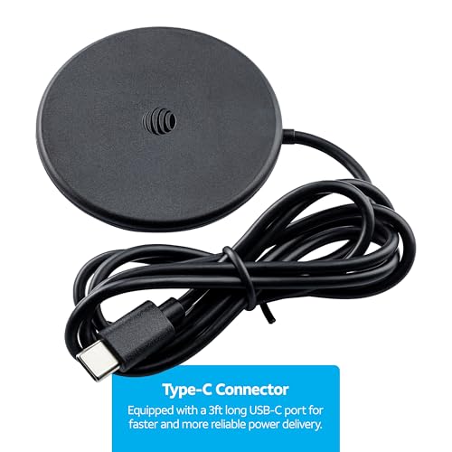 AT&T Magnetic Wireless Charging Pad with Built-in Ring Stand – 15W Fast Charging, USB-C PD Input, Case-Friendly Magnetic Design – Ideal for Desk, Travel, and Nightstand Use – Black - color: Black - Ring Stand
