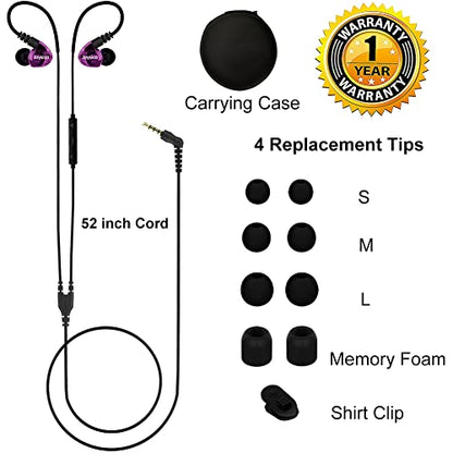 Joysico Wired Sport Running Headphones Over Ear in-Ear Earbuds w Mic Purple - color: Purple