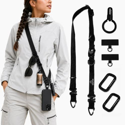 Chickwin Phone Lanyard Crossbody Strap, Heavy Duty Adjustable Cell Phone Lanyard with 360° Swivel Ring Clip & 2 Tether Tabs, Anti-Drop Hands-Free Phone Strap for Travel Hiking
