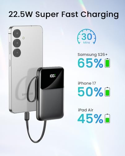 HELLEE 15000mAh Portable Charger Power Bank, 45% Smaller Built-in 4 Cables - color: Black