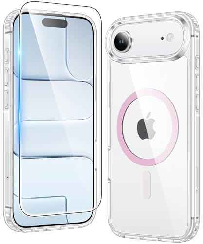 FNTCASE for iPhone Air Case Clear: Magnetic Phone Cases Compatible with Magsafe Slim Anti Yellowing Military Grade Drop Protection Rugged Shockproof Protective Transparent Cell Cover (C-A Pink) - color: C-A Pink, size: for iPhone Air 6.5 inch