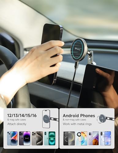 TPARTS Foldable Magnetic Phone Holder Car Mount for Tesla 3/Y/X/S - color: Mag safe Wireless Charger