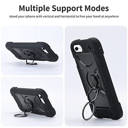 MARKILL Compatible with iPhone Case with Ring Stand, Heavy-Duty Military Grade Shockproof Phone Cover (Black, iPhone SE 3rd/2nd/iPhone 8/7/6S/6) - color: Black, size: iPhone SE 3rd/2nd/iPhone 8/7/6S/6