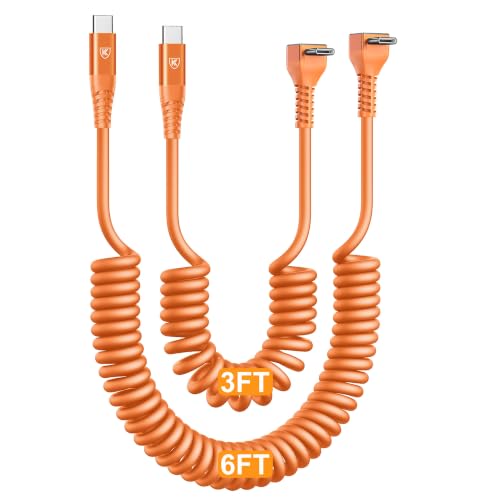 90 Degree Coiled USB C Cable [3FT/6FT], 60W USB C to C Cable Fast Charging - color: Orange, size: 3FT+6FT