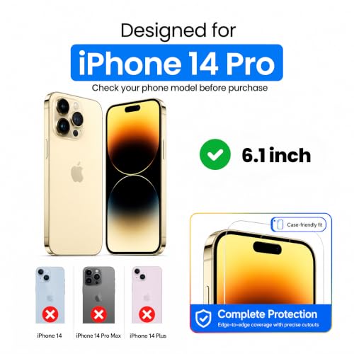 Ocushield Anti Blue Light Tempered Glass Screen Protector of iPhone 14 Pro (6.1") – Blocks Blue Light, Prevents Eye Strain & Helps You Sleep Better, 9H Hardness & Case Friendly | Fits 6.1 inch display. 9H tempered glass blocks UV & blue light. Anti-bacter