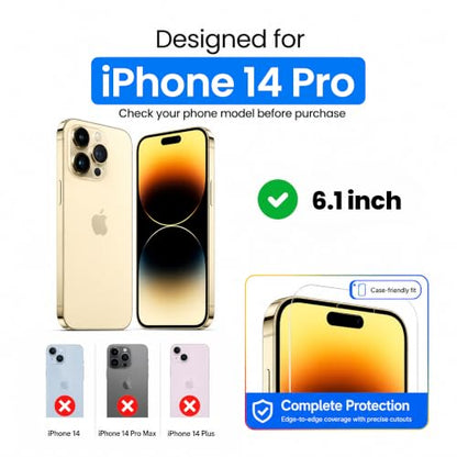Ocushield Anti Blue Light Tempered Glass Screen Protector of iPhone 14 Pro (6.1") – Blocks Blue Light, Prevents Eye Strain & Helps You Sleep Better, 9H Hardness & Case Friendly | Fits 6.1 inch display. 9H tempered glass blocks UV & blue light. Anti-bacter