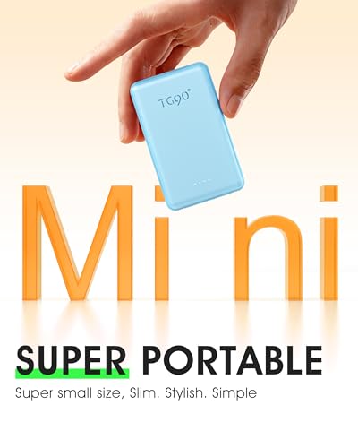 TG90° 5000mah Ultra Slim Power Bank Built-in AC Plug & 2 Cables,Blue - color: Blue