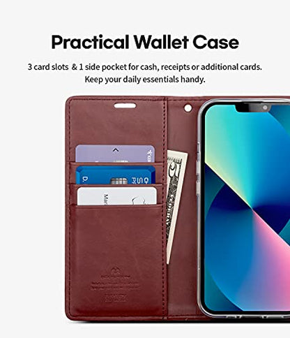 GOOSPERY Bluemoon Wallet Compatible with iPhone 13 Mini Case, Premium PU Leather Standing Feature Flip Card Holder Phone Cover (Wine) - color: Wine, size: iPhone 13 Mini