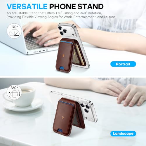 SHIELDON Genuine Leather for MagSafe Wallet Stand, 6 Card Holders, Coffee - color: Retro Coffee