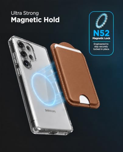 ENCASED Magnetic Wallet for Samsung Phones (Compatible with MagSafe) Premium PU Leather Slim Card Holder Designed for Galaxy S26, S26 Plus, S26 Ultra (Brown) - color: Brown