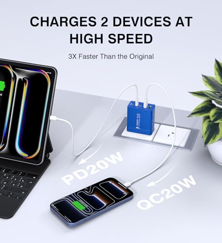 60W USB C Fast Charger Cube,2 Pack PD+QC Charging Block Power Adapter 5 Port Wall Mount Plug for iPhone 17 16 15 14 13, Motorola, LG, Google Pixel 6a/6 Pro/6/5a/5/4/4A Box Brick (Dark Blue) - color: Dark Blue