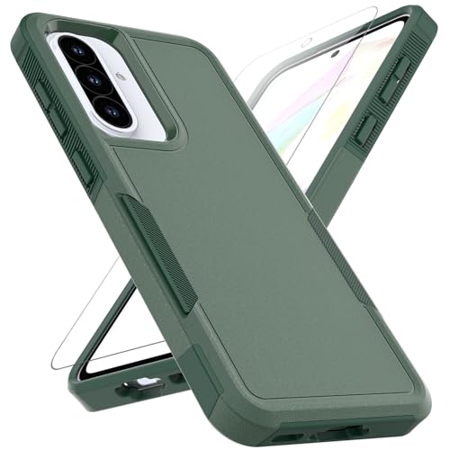 for Samsung Galaxy A37 / Galaxy A36 5G / Galaxy A57 5G Case: Dual Layer Protective Heavy Duty Cell Phone Cover Shockproof Rugged with Screen Protector - Military Protection Bumper Tough, Dark Green - color: Dark Green (PC) + Dark Green (TPU)