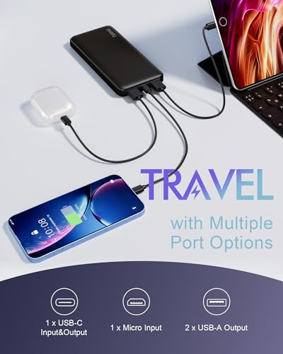 Miady 2-Pack Portable Charger, Slim 10000mAh Power Bank Travel Battery Pack - color: Black+Black