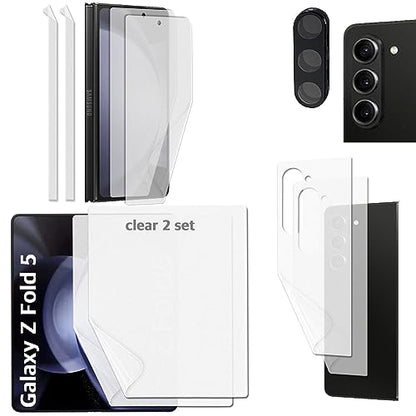 [2SET 9PCS] Samsung Galaxy Z Fold 5 5G 2023 Premium TPU film Screen Protector with Hinge Protector [Self-healing(Clear) 2set 9pcs] [1 Tempered Glass Lens protector] Scratch Resistant HD Clear Case Friendly [Perfect Fit for foldable Screen] For Galaxy ZFol