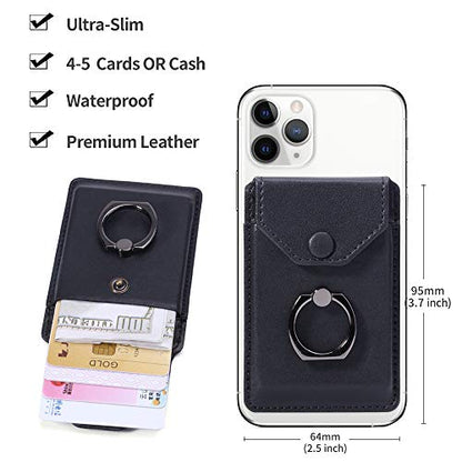 Self Adhesive Phone Card Wallet with Ring Stand Flip Cover, Black - color: Black
