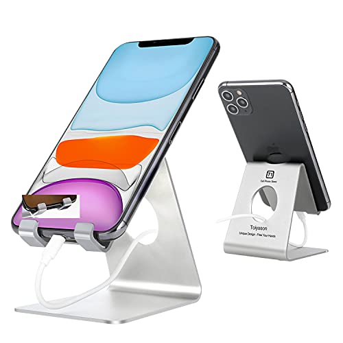 Cell Phone Stand - Aluminum Desktop Phone Holder, Anti-Slip, Universal Fit - color: Silver