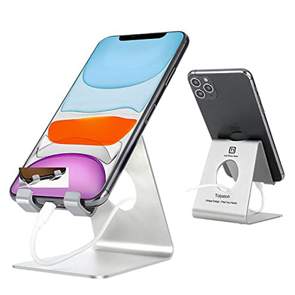 Cell Phone Stand - Aluminum Desktop Phone Holder, Anti-Slip, Universal Fit - color: Silver