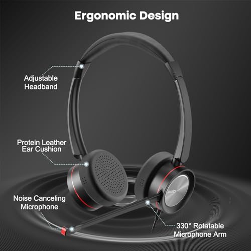 MAIRDI USB Headset with Microphpne, Wired PC Headset with Mic Noise Canceling & Mute for Computer Laptop Teams Zoom Office Work Call Center Business Softphone - color: Red