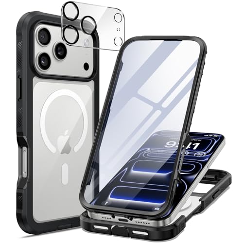 seacosmo for iPhone 17 Pro Max Case, Full Body Bumper with Built-in 9H Tempered Glass Screen and Camera Lens Protector, Compatible with MagSafe, Shockproof 17 Pro Max Phone Case, 6.9", Black - color: Black, size: iPhone 17 Pro Max 6.9"