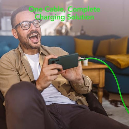 MFish 240W 4-in-1 Fast Charging Cable, Green, 6.6FT - color: Green, size: 6.6FT