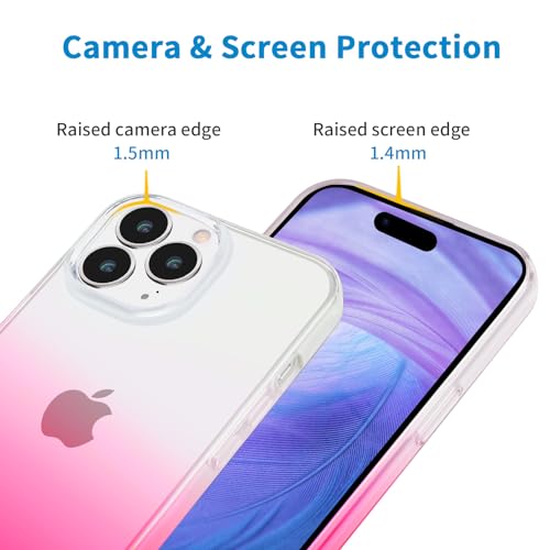 JJGoo Compatible with iPhone 15 Pro Case Clear, Soft Clear Fiexible TPU Phone Cases, Shockproof Transparent Bumper Cover Slim Thin Phone Case, Gradient Pink - color: Gradient Pink