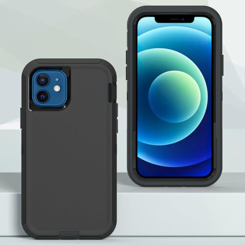 Case for iPhone 12 Pro, iPhone 12 Case, Heavy-Duty Tough Rugged Shockproof Drop Protective Cover Phone Cases, Black - color: Black+Black, size: iPhone 12