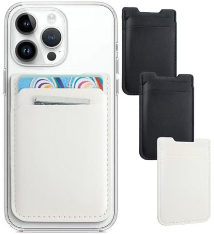 Fulgamo Phone Wallet Stick on,Card Holder for Phone Case,Phone Card Holder - color: 2Black,1White