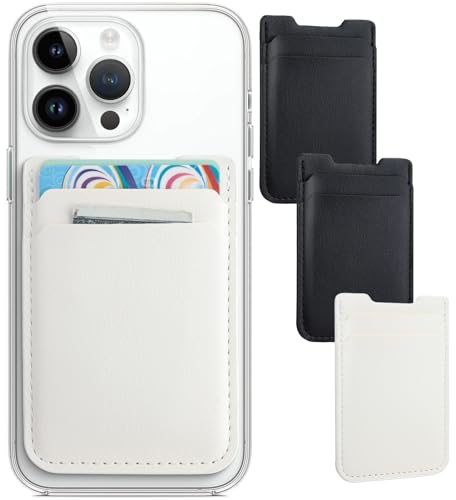 Fulgamo Phone Wallet Stick on,Card Holder for Phone Case,Phone Card Holder - color: 2Black,1White