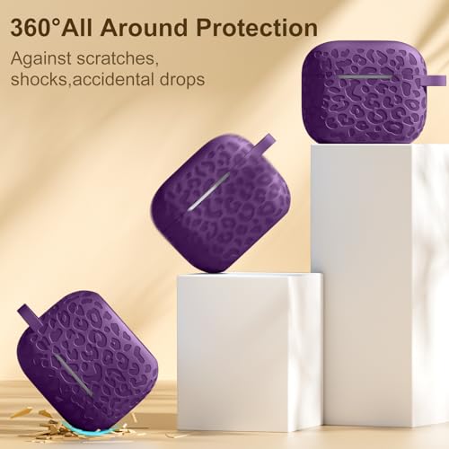Compatible with AirPod Case 3rd Generation, Leopard Engraved Soft Silicone Skin Cover Full Protective Case,Compatible with Apple AirPod 3rd Generation Case,Front LED Visible - color: Darkpurple, size: AirPods 3rd Case