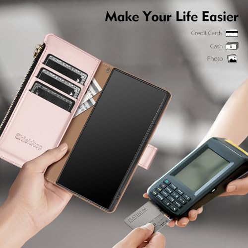 Shieldtop Compatible with Samsung Galaxy S23 Ultra 5G Wallet Case with Card Holder,Women Men RFID Blocking PU Leather Phone Case Flip Protective Cover Wrist Strap Zipper Credit Card Slots,Rose Gold - color: Rose Gold, size: Galaxy S23 Ultra - 6.8"