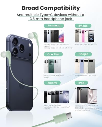 Wired Headphones USB C for for Samsung S26 S25 Ultra A17 A16 S24 S23 A16 - color: Green