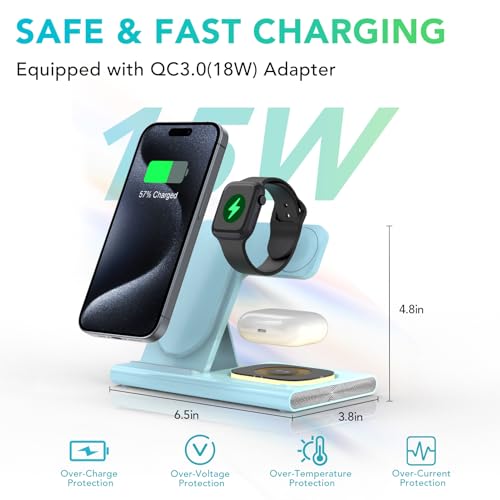 3 in 1 Foldable Charging Station for Apple Wireless Charger - color: Blue