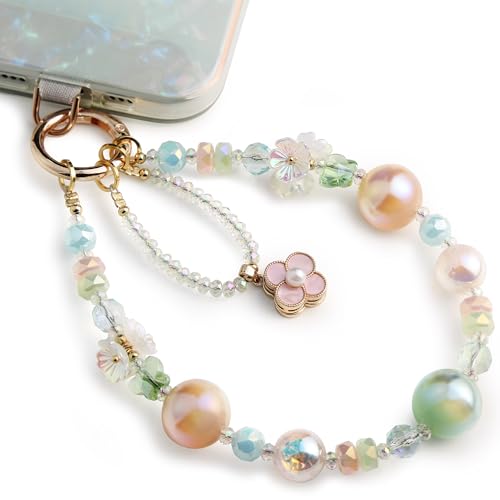 POSADINA Phone Charm for Women, Anti-Theft Phone Wrist Strap Hands-Free & Beaded Chain, Detachable Cell Phone Lanyard with Tether Tab - color: Forest Whisper