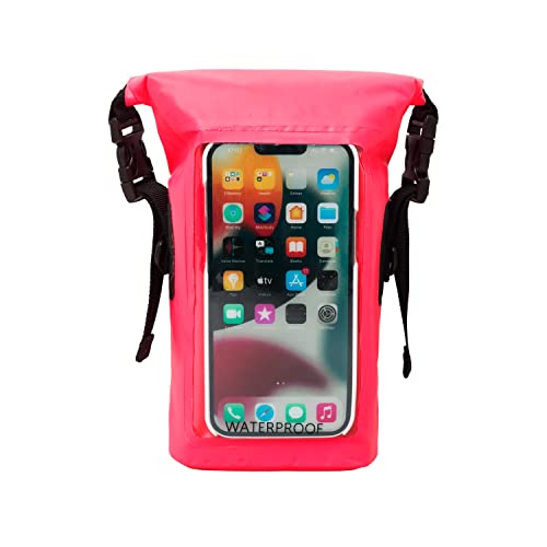 geckobrands Waterproof Phone Tote with 2L Dry Bag and Adjustable Strap – Protect Your Phone and Valuables While on The Go Neon Pink - color: Neon Pink