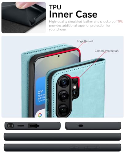 OCASE for Samsung Galaxy S26 Ultra Wallet Case, Card Holder, Ice Blue | RFID Blocking, Kickstand, Magnetic Closure, PU Leather Flip Folio, Shockproof TPU Shell, Protective Phone Cover (6.9") 2026 - color: Ice Blue, size: Samsung Galaxy S26 Ultra