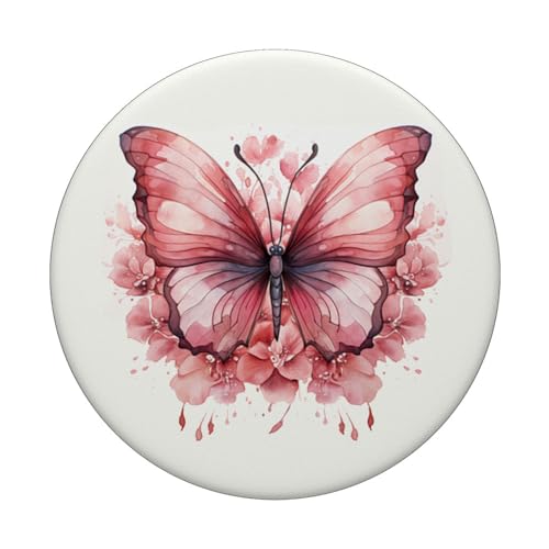 Pink Butterflies And Flowers Floral Butterfly PopSockets Adhesive PopGrip - style: Adhesive PopGrip