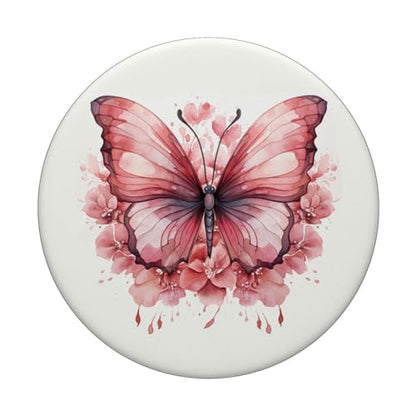 Pink Butterflies And Flowers Floral Butterfly PopSockets Adhesive PopGrip - style: Adhesive PopGrip