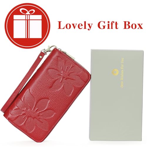 GOIACII Women's Wallet RFID Blocking Leather Wristlet - color: A05 Red